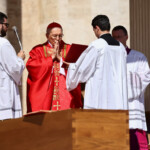 Cardinal Giovanni Battista Re leads the funeral Mass of Pope Francis in St. Peter's Square at the Vatican, April 26, 2025. REUTERS/Yara Nardi