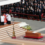 Cardinal Giovanni Battista Re leads the funeral Mass of Pope Francis, in St. Peter's Square at the Vatican, April 26, 2025. REUTERS/Remo Casilli