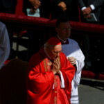 Cardinal Giovanni Battista Re leads the funeral Mass of Pope Francis, in Saint Peter's Square, at the Vatican, April 26, 2025. REUTERS/Kai Pfaffenbach