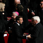 French President Emmanuel Macron and Germany's President Frank-Walter Steinmeier attend the funeral Mass of Pope Francis, in Saint Peter's Square, at the Vatican, April 26, 2025. REUTERS/Dylan Martinez
