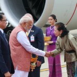 PM Narendra Modi
lands in Bangkok, Thailand.He was received by the Deputy PM & Minister of Transport Suriya Jungrungreangkit at the airport.