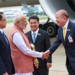 PM Narendra Modi
lands in Bangkok, Thailand.He was received by the Deputy PM & Minister of Transport Suriya Jungrungreangkit at the airport.