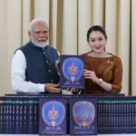 Thailand PM Paetongtarn Shinawatra presented PM Narendra Modi
with the holy scriptures- World Tipitaka in Pali at Government House.