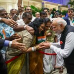 PM Narendra Modi receives a warm welcome from the Indian community in Colombo, Sri Lanka