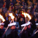 German politicians and officials watch the military ceremonial Grand Tattoo ("Grosser Zapfenstreich") of the German "Bundeswehr", the armed forces, at the Defence Ministry in Berlin, Germany May 5, 2025. REUTERS/Nadja Wohlleben