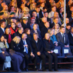 German politicians, officials and other guests watch the military ceremonial Grand Tattoo ("Grosser Zapfenstreich") of the German "Bundeswehr", the armed forces, at the Defence Ministry in Berlin, Germany May 5, 2025. REUTERS/Nadja Wohlleben