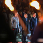 Outgoing German Chancellor Olaf Scholz attends the military ceremonial Grand Tattoo ("Grosser Zapfenstreich") of the German "Bundeswehr", the armed forces, in his honour, at the Defence Ministry in Berlin, Germany May 5, 2025. REUTERS/Nadja Wohlleben