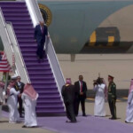 U.S. President Donald Trump is welcomed by Saudi Crown Prince Mohammed Bin Salman at King Khalid International Airport in Riyadh, Saudi Arabia, May 13, 2025, in this screen grab obtained from a handout video. Saudi TV/Handout via REUTERS THIS IMAGE HAS BEEN SUPPLIED BY A THIRD PARTY