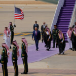 U.S. President Donald Trump is welcomed by Saudi Crown Prince Mohammed Bin Salman in Riyadh, Saudi Arabia, May 13, 2025. REUTERS/Brian Snyder
