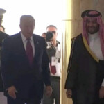 U.S. President Donald Trump is greeted by Saudi Crown Prince Mohammed Bin Salman at King Khalid International Airport in Riyadh, Saudi Arabia, May 13, 2025, in this screen grab obtained from a handout video. Saudi TV/Handout via REUTERS THIS IMAGE HAS BEEN SUPPLIED BY A THIRD PARTY