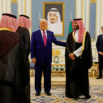 U.S. President Donald Trump is welcomed by Saudi Crown Prince Mohammed Bin Salman in Riyadh, Saudi Arabia, May 13, 2025. REUTERS/Brian Snyder