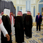 U.S. President Donald Trump is welcomed by Saudi Crown Prince Mohammed Bin Salman in Riyadh, Saudi Arabia, May 13, 2025. REUTERS/Brian Snyder