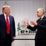U.S. President Donald Trump meets with Canadian Prime Minister Mark Carney at the G7 summit in Kananaskis, Alberta, Canada, June 16, 2025. REUTERS/Kevin Lamarque