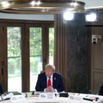 U.S. President Donald Trump, Canadian Prime Minister Mark Carney and Prime Minister Sir Keir Starmer attend a meeting with G7 leaders and guests, at the G7 summit in Kananaskis, Alberta, Canada, June 16, 2025. REUTERS/Kevin Lamarque