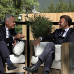 Canada Prime Minister Mark Carney and French President Emmanuel Macron speak as they attend a bilateral meeting during the G7 Summit in Kananaskis, Alberta, Canada, June 16, 2025. REUTERS/Amber Bracken