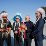 Brazil's President Luiz Inacio Lula da Silva is greeted by members of the Canadian Indigenous community, as he arrives for the G7 Leaders' Summit held at the Rocky Mountain resort village of Kananaskis, at Calgary International Airport in Calgary, Alberta, Canada, June 16, 2025. REUTERS/Todd Korol/Pool