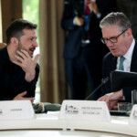 Ukrainian President Volodymyr Zelenskiy speaks to British Prime Minister Keir Starmer at the G7, Ukraine and NATO Working Breakfast Session V, during the G7 Leaders' Summit in Kananaskis, in Alberta, Canada, June 17, 2025. REUTERS/Suzanne Plunkett/Pool