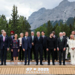 Canadian Prime Minister Mark Carney, French President Emmanuel Macron, Ukraine's President Volodymyr Zelenskiy, British Prime Minister Keir Starmer, European Council President Antonio Costa, European Commission President Ursula von der Leyen, Italian Prime Minister Giorgia Meloni, Japanese Prime Minister Shigeru, Brazil's President Luiz Inacio Lula da Silva, German Chancellor Friedrich Merz and other officials pose for a photo during the G7 Leaders' Summit in Kananaskis, in Alberta, Canada, June 17, 2025. REUTERS/Amber Bracken