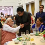 At the dinner in Port of Spain, PM Modi met Rana Mohip, who had sung ‘Vaishnava Jana To’ when India marked the 150th Jayanti of Mahatma Gandhi a few years ago