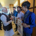 PM Modi met Shankar Ramjattan, Nicholas Maraj and Vince Mahato, who are winners of the Bharat Ko Janiye (Know India) Quiz in Trinidad & Tobago