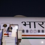 PM Narendra Modi lands in the capital city of Windhoek, Namibia where he was received by Selma Ashipala-Musavyi, Minister of International relations & trade of Namibia, at the airport