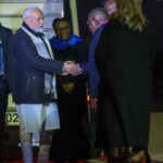PM Narendra Modi lands in the capital city of Windhoek, Namibia where he was received by Selma Ashipala-Musavyi, Minister of International relations & trade of Namibia, at the airport
