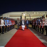 PM Narendra Modi lands in the capital city of Windhoek, Namibia where he was received by Selma Ashipala-Musavyi, Minister of International relations & trade of Namibia, at the airport