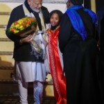 PM Narendra Modi lands in the capital city of Windhoek, Namibia where he was received by Selma Ashipala-Musavyi, Minister of International relations & trade of Namibia, at the airport