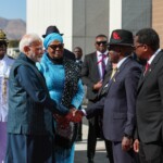 PM Narendra Modi arrived at the State House in Namibia to a ceremonial welcome where he was received by President Netumbo Nandi-Ndaitwah ahead of their talks