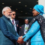 PM Narendra Modi arrived at the State House in Namibia to a ceremonial welcome where he was received by President Netumbo Nandi-Ndaitwah ahead of their talks