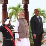 PM Narendra Modi arrived at the Republic Square to a warm & colorful ceremonial welcome & Guard of Honour and he was welcomed by President Mohamed Muizzu