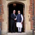 Prime Minister Narendra Modi arrives to meet Britain's Prime Minister Keir Starmer at Chequers near Aylesbury, England