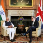 Prime Minister Narendra Modi arrives to meet Britain's Prime Minister Keir Starmer at Chequers near Aylesbury, England
