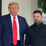 U.S. President Donald Trump and Ukrainian President Volodymyr Zelenskiy meet at the White House, amid negotiations to end the Russian war in Ukraine, in Washington, D.C., U.S., August 18, 2025. REUTERS/Alexander Drago