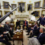 U.S. President Donald Trump and Ukrainian President Volodymyr Zelenskiy meet at the Oval Office of the White House, amid negotiations to end the Russian war in Ukraine, in Washington, D.C., U.S., August 18, 2025. REUTERS/Kevin Lamarque
