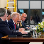 U.S. President Donald Trump meets German Chancellor Friedrich Merz, French President Emmanuel Macron, British Prime Minister Keir Starmer and Italian Prime Minister Giorgia Meloni amid negotiations to end the Russian war in Ukraine, at the White House in Washington, D.C., U.S., August 18, 2025. REUTERS/Alexander Drago