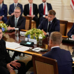 Ukrainian President Volodymyr Zelenskiy speaks during a meeting with U.S. President Donald Trump, French President Emmanuel Macron, British Prime Minister Keir Starmer, and Finland's President Alexander Stubb amid negotiations to end the Russian war in Ukraine, at the White House in Washington, D.C., U.S., August 18, 2025. REUTERS/Alexander Drago