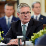 Britain's Prime Minister Keir Starmer attends a meeting with U.S. President Donald Trump, Ukrainian President Volodymyr Zelenskiy and other European leaders amid negotiations to end the Russian war in Ukraine, at the White House in Washington, D.C., U.S., August 18, 2025. REUTERS/Al Drago