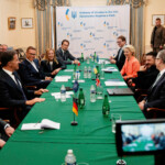 Ukrainian President Volodymyr Zelenskiy meets some of the European leaders at the Ukrainian Embassy, ahead of their meeting with U.S. President Donald Trump, in Washington, D.C., U.S., August 18, 2025. Italian Prime Ministry /Handout via REUTERS