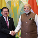 India's Prime Minister Narendra Modi shakes hands with Myanmar's military chief Min Aung Hlaing during a meeting on the sidelines of Shanghai Cooperation Organisation (SCO) Summit in Tianjin, China, August 31, 2025. India's Press Information Bureau/Handout via REUTERS ATTENTION EDITORS - THIS IMAGE HAS BEEN SUPPLIED BY A THIRD PARTY. NO RESALES. NO ARCHIVES.