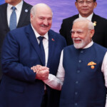 Belarus' President Alexander Lukashenko shakes hands with India's Prime Minister Narendra Modi during a photo ceremony at the Shanghai Cooperation Organisation (SCO) summit in Tianjin, China August 31, 2025. Sputnik/Alexander Kazakov/Pool via REUTERS ATTENTION EDITORS - THIS IMAGE WAS PROVIDED BY A THIRD PARTY.