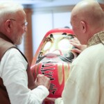 PM Narendra Modi received a Daruma Doll- a good luck charm of Japanese culture from Rev Seishi Hirose, Chief Priest of Shorinzan Daruma Ji Temple