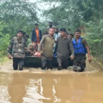 Flood relief columns are deployed by the Indian Army across Nainwa & Keshoraipatan, Bundi, to support villagers hit by floods