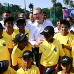 British Prime Minister Keir Starmer visits a youth football training centre on October 8, 2025 in Mumbai, India. Leon Neal/Pool via REUTERS