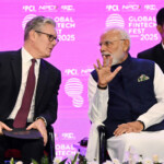 British Prime Minister Keir Starmer and Prime Minister of India Narendra Modi attend the Global Fintech Fest on October 9, 2025, in Mumbai, India. Leon Neal/Pool via REUTERS
