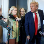 U.S. President Donald Trump speaks to the media aboard Air Force One, amid a U.S.-brokered prisoner-hostage swap and ceasefire deal between Israel and Hamas, October 13, 2025. REUTERS/Evelyn Hockstein