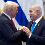President Donald Trump talks with Israel's Prime Minister Benjamin Netanyahu at the Knesset, Monday, Oct. 13, 2025, in Jerusalem. Evan Vucci/Pool via REUTERS TPX IMAGES OF THE DAY