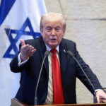U.S. President Donald Trump addresses the Knesset, amid a U.S.-brokered prisoner-hostage swap and ceasefire deal between Israel and Hamas, in Jerusalem, October 13, 2025. REUTERS/Evelyn Hockstein/Pool TPX IMAGES OF THE DAY