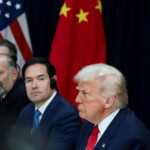 U.S. President Donald Trump and Chinese President Xi Jinping (not pictured) hold a bilateral meeting at Gimhae International Airport, on the sidelines of the Asia-Pacific Economic Cooperation (APEC) summit, in Busan, South Korea, October 30, 2025. REUTERS/Evelyn Hockstein
