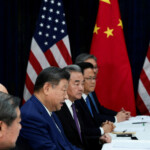 Chinese President Xi Jinping speaks during a bilateral meeting with U.S. President Donald Trump (not pictured) at Gimhae International Airport, on the sidelines of the Asia-Pacific Economic Cooperation (APEC) summit, in Busan, South Korea, October 30, 2025. REUTERS/Evelyn Hockstein